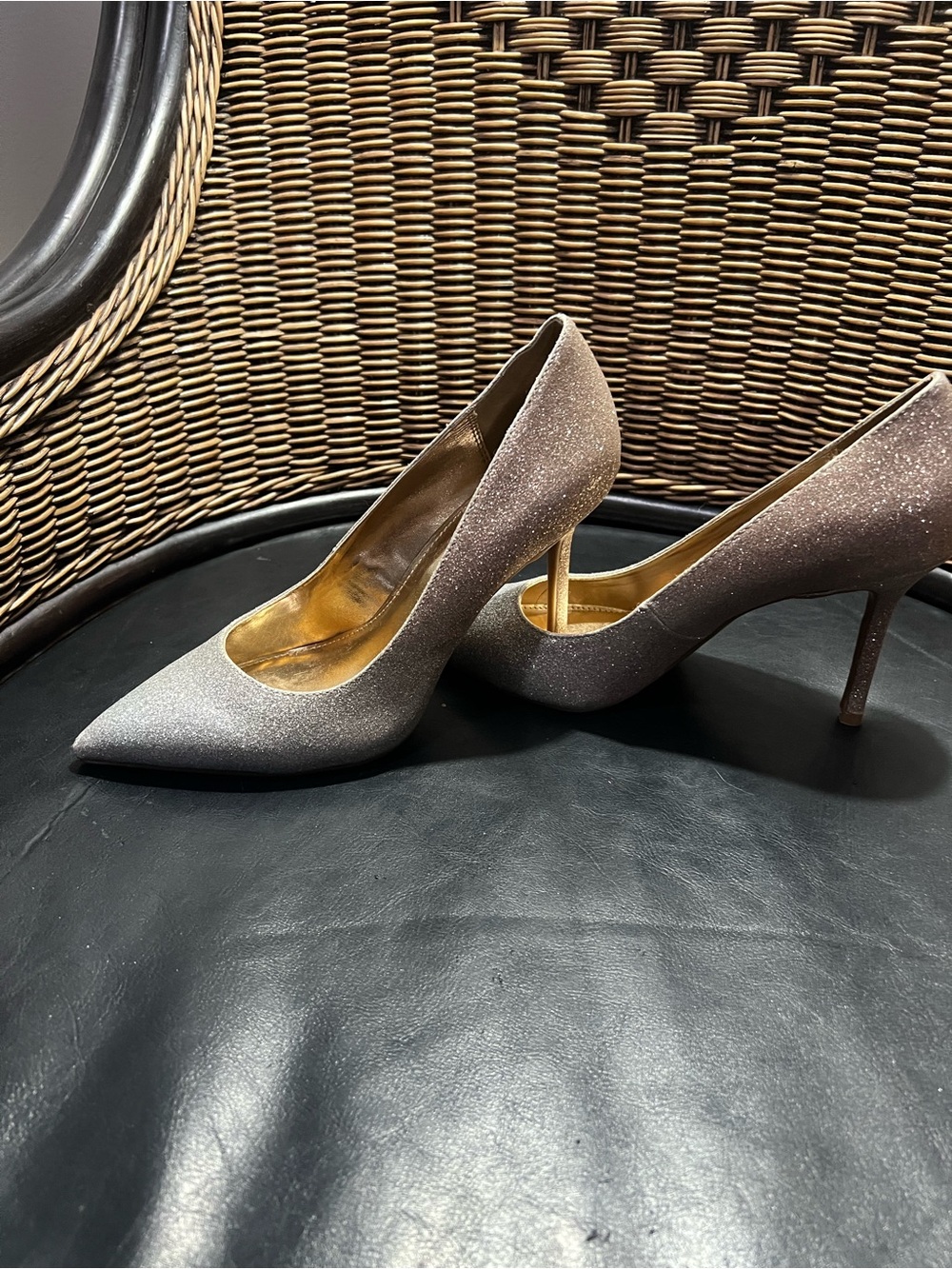 Katy Perry Collections Silver Taupe Glitter Pointed-Toe Stilettos